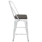 Oregon High Back 24" Fixed-Height Counter Stool - Set of 2 - Vintage White Metal, Espresso Bamboo