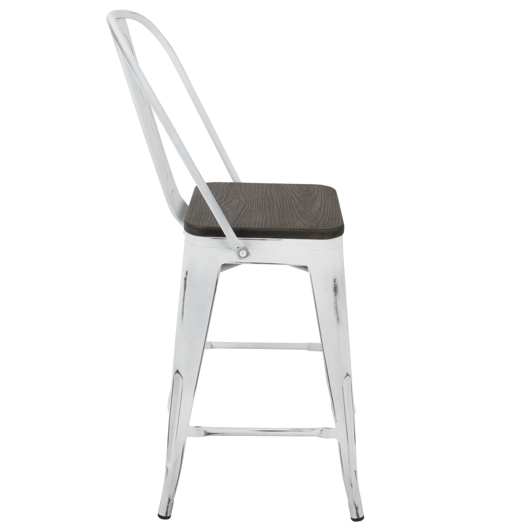 Oregon High Back 24" Fixed-Height Counter Stool - Set of 2 - Vintage White Metal, Espresso Bamboo
