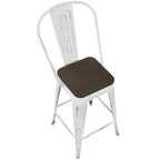 Oregon High Back 24" Fixed-Height Counter Stool - Set of 2 - Vintage White Metal, Espresso Bamboo