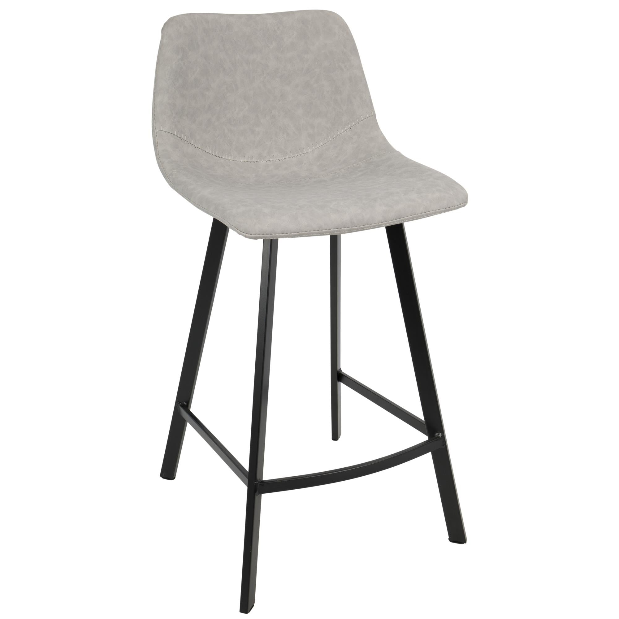 Outlaw 26" Fixed-Height Counter Stool - Set of 2 - Black Metal, Grey PU