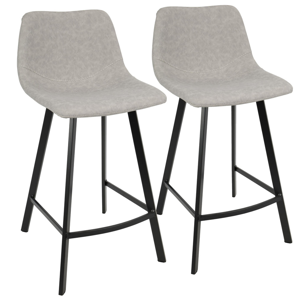 Outlaw 26" Fixed-Height Counter Stool - Set of 2 - Black Metal, Grey PU