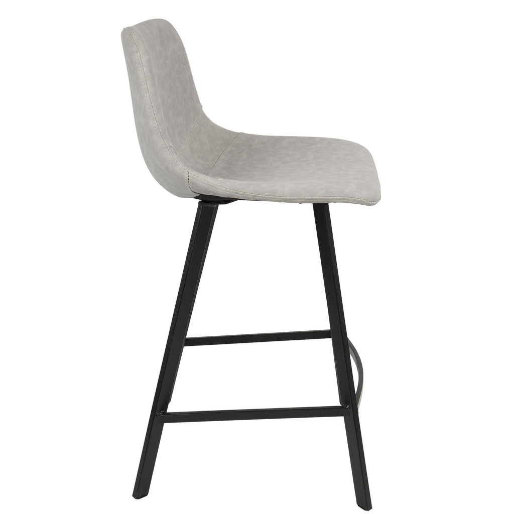 Outlaw 26" Fixed-Height Counter Stool - Set of 2 - Black Metal, Grey PU