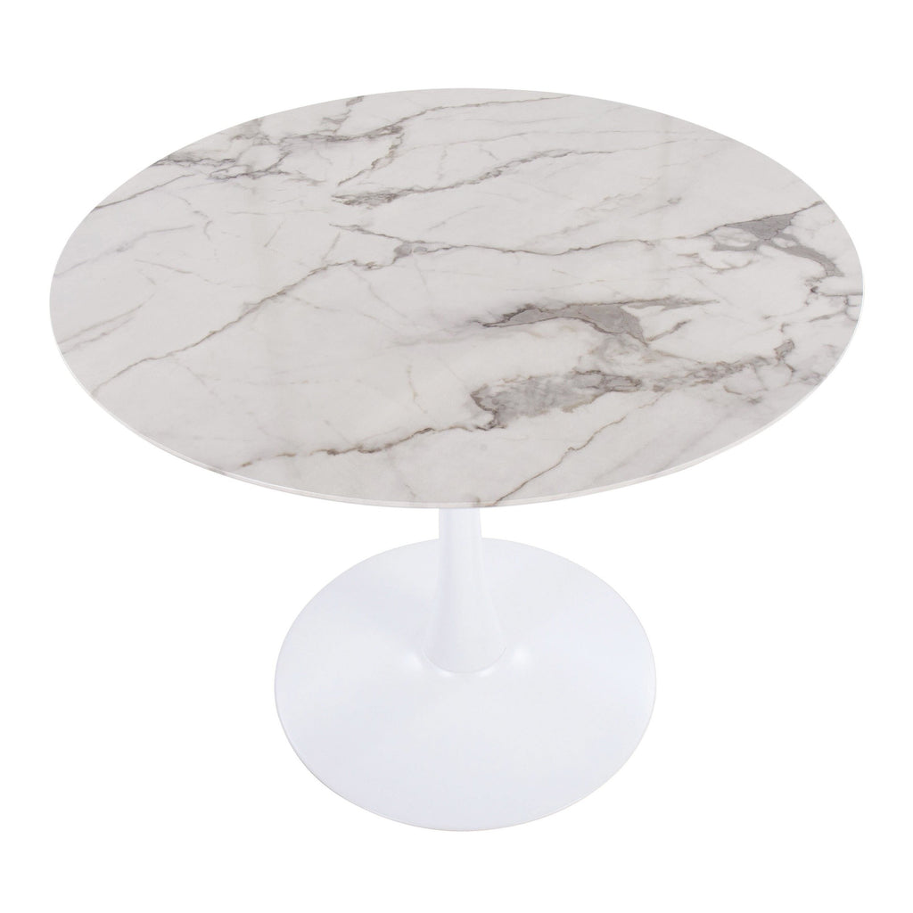 Pebble Mod Table - White Metal, White Marble Veneer