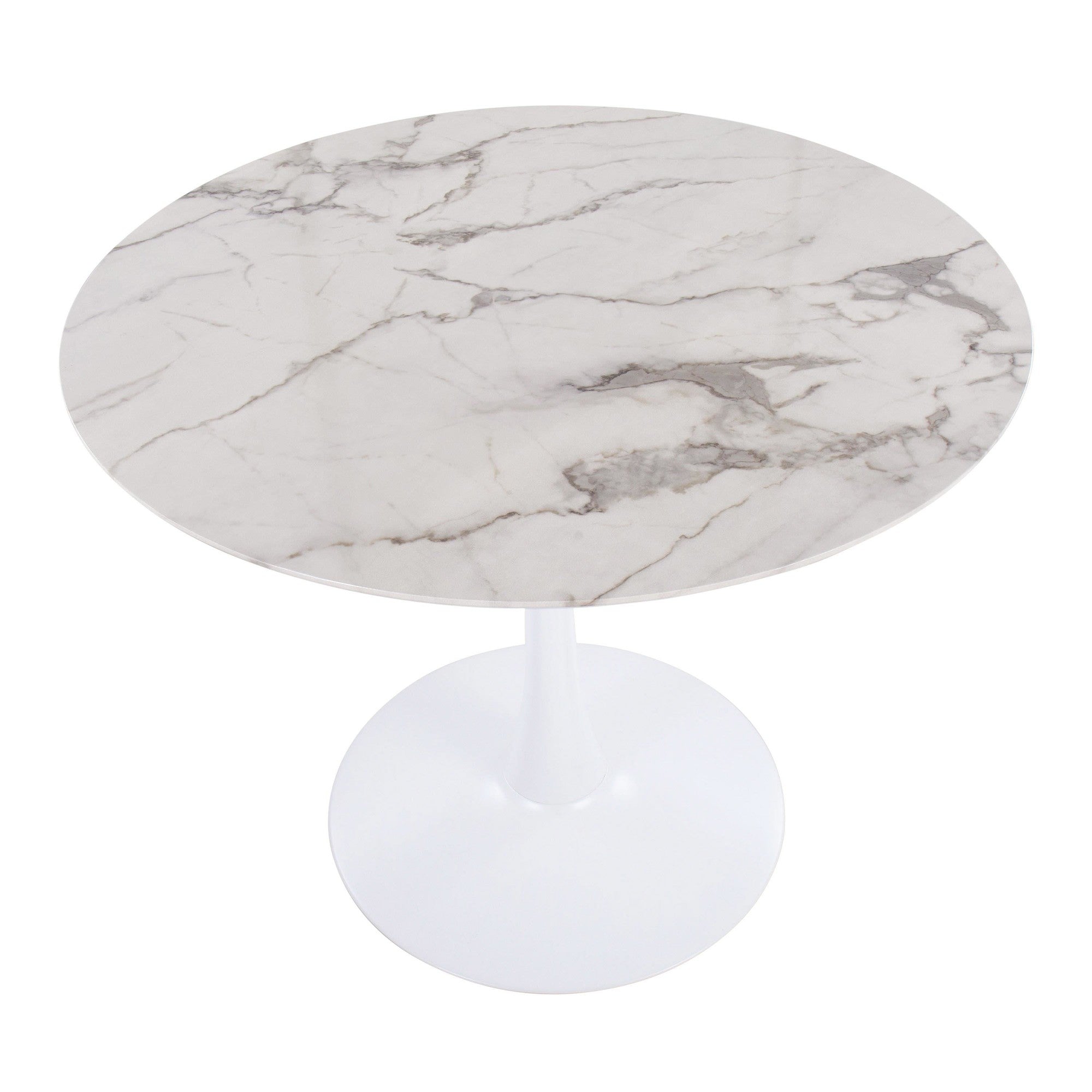 Pebble Mod Table - White Metal, White Marble Veneer