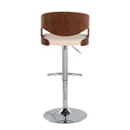 Pino Adjustable Barstool - Set of 2 - Chrome, Walnut Wood, Cream PU