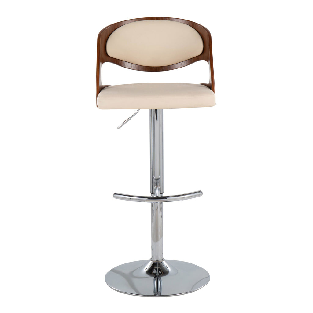 Pino Adjustable Barstool - Set of 2 - Chrome, Walnut Wood, Cream PU