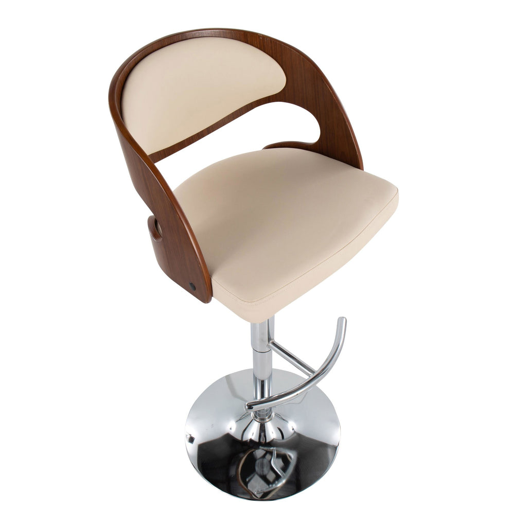 Pino Adjustable Barstool - Set of 2 - Chrome, Walnut Wood, Cream PU