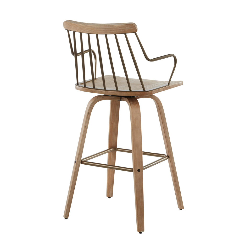 Preston 26" Fixed-Height Counter Stool - Whitewashed Wood, Antique Copper Metal