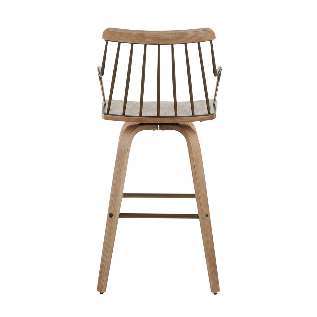 Preston 26" Fixed-Height Counter Stool - Whitewashed Wood, Antique Copper Metal
