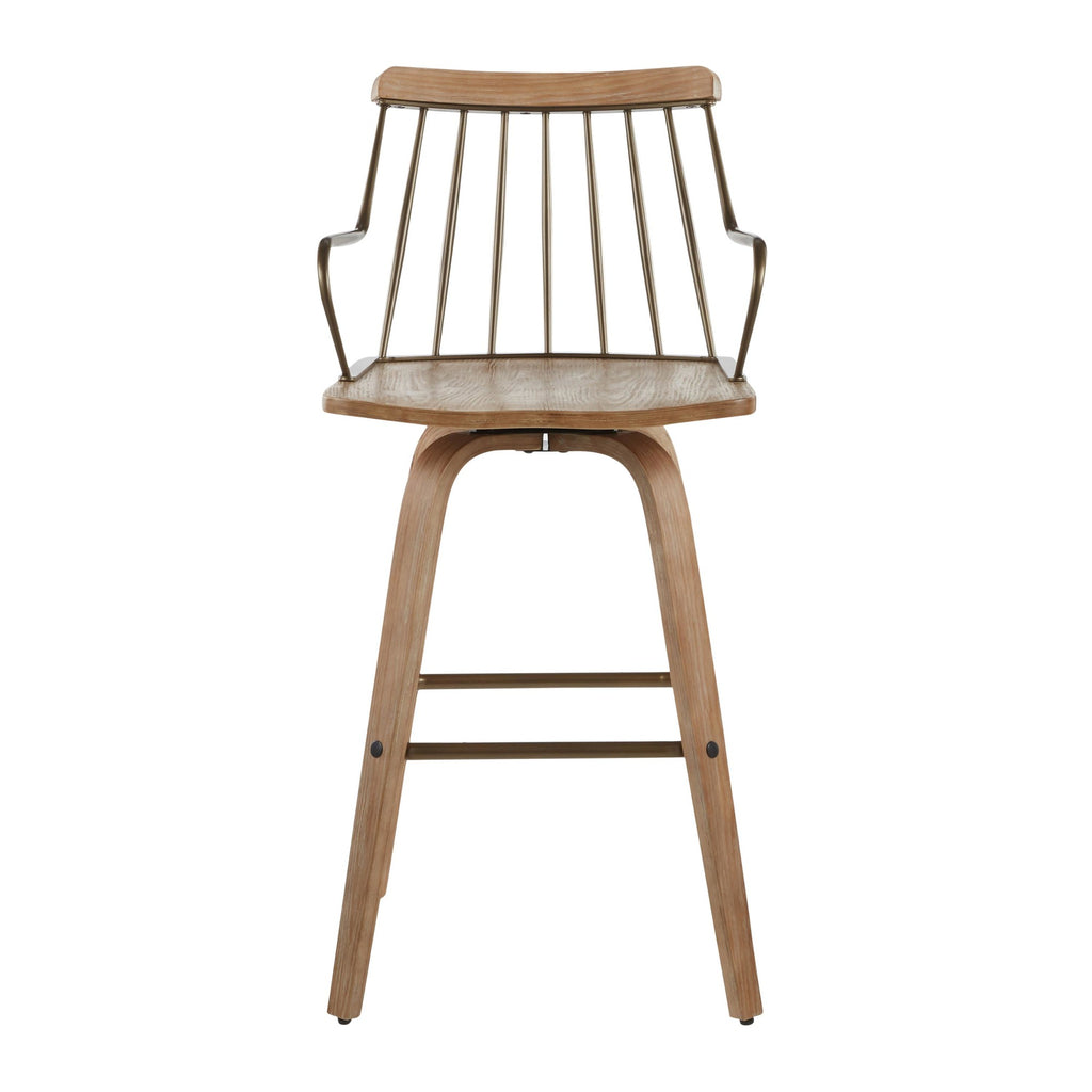 Preston 26" Fixed-Height Counter Stool - Whitewashed Wood, Antique Copper Metal