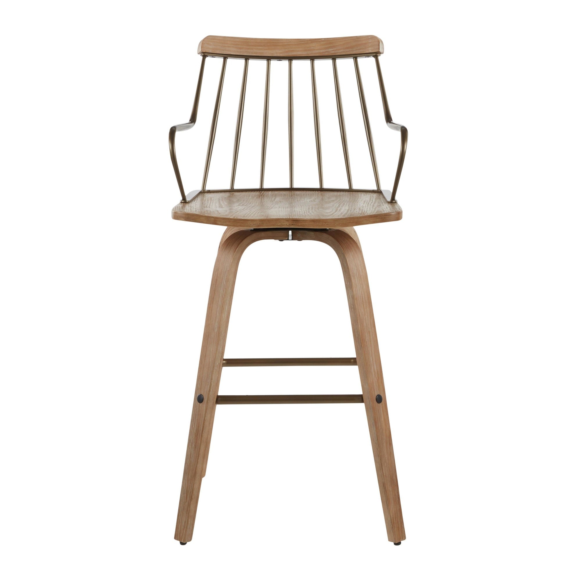 Preston 26" Fixed-Height Counter Stool - Whitewashed Wood, Antique Copper Metal