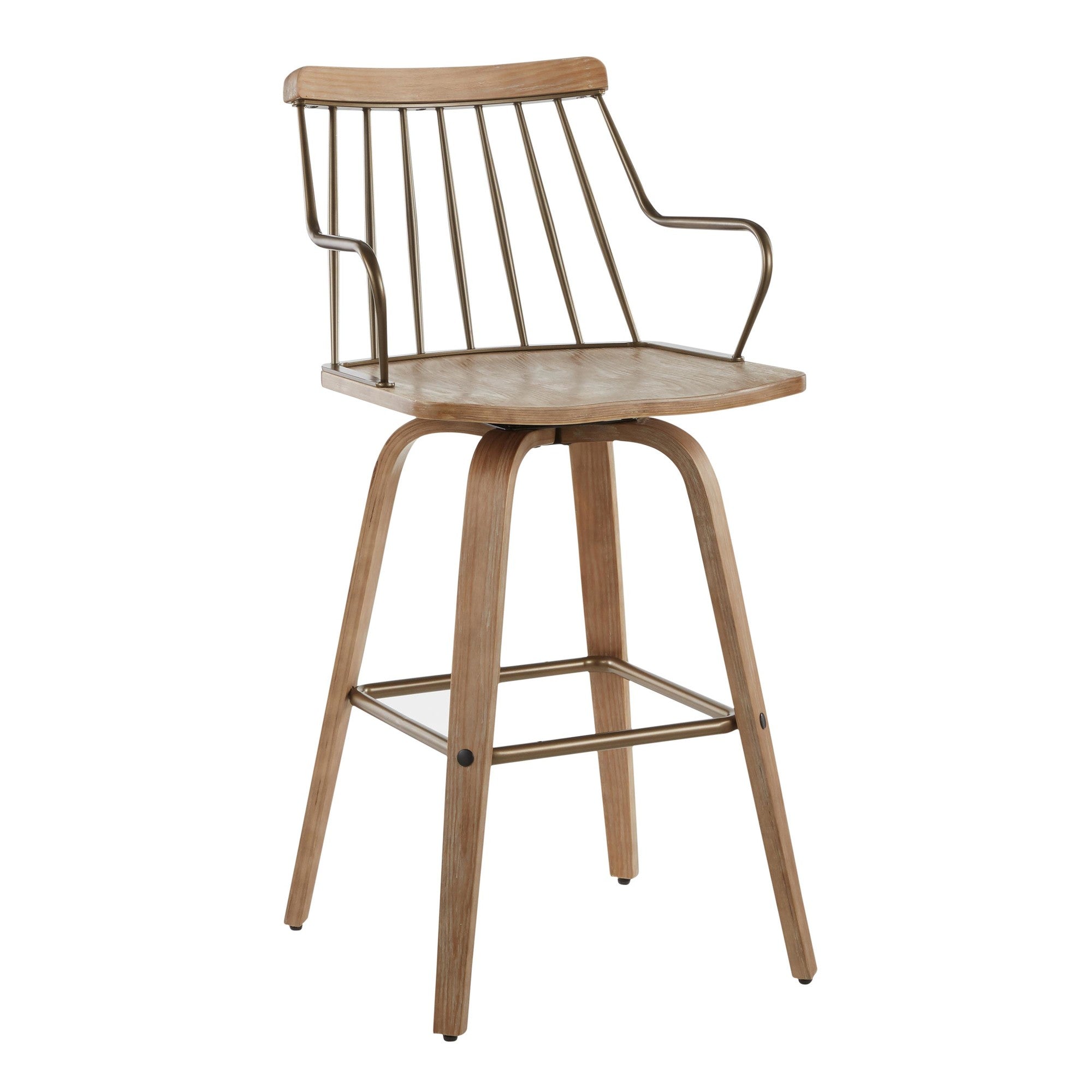 Preston 26" Fixed-Height Counter Stool - Whitewashed Wood, Antique Copper Metal