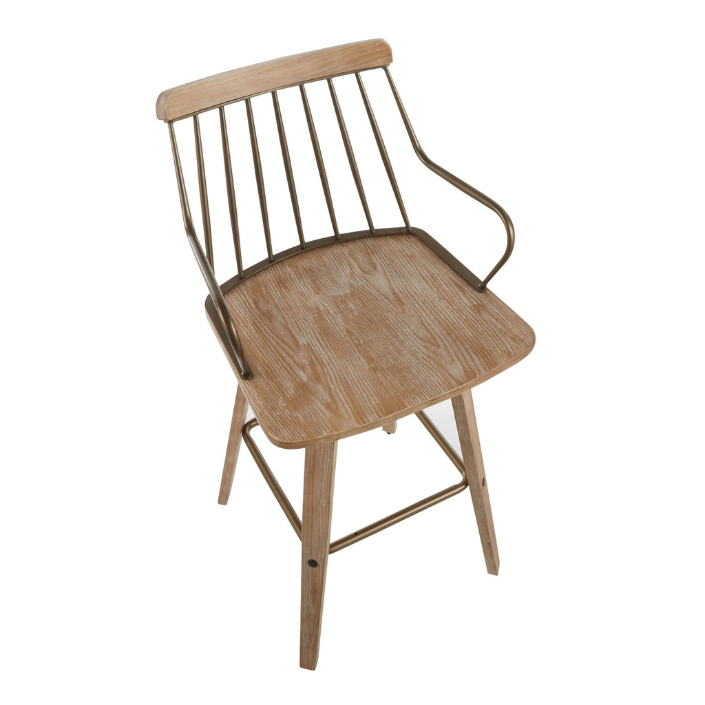 Preston 26" Fixed-Height Counter Stool - Whitewashed Wood, Antique Copper Metal