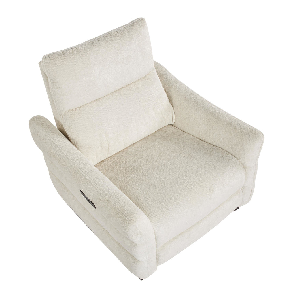 Slope Upholstered Power Recliner - Espresso Wood, Cream Fabric
