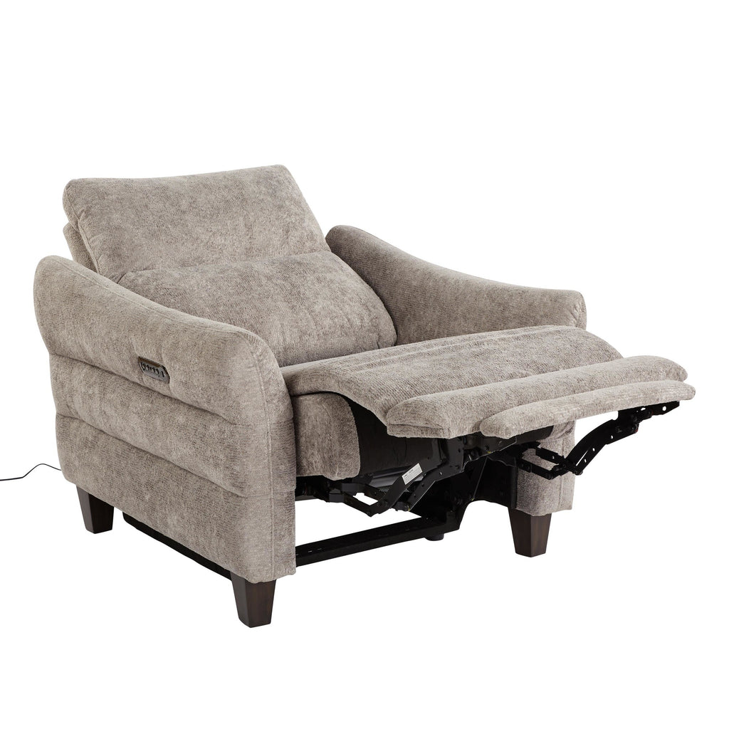 Slope Upholstered Power Recliner - Espresso Wood, Pewter Fabric