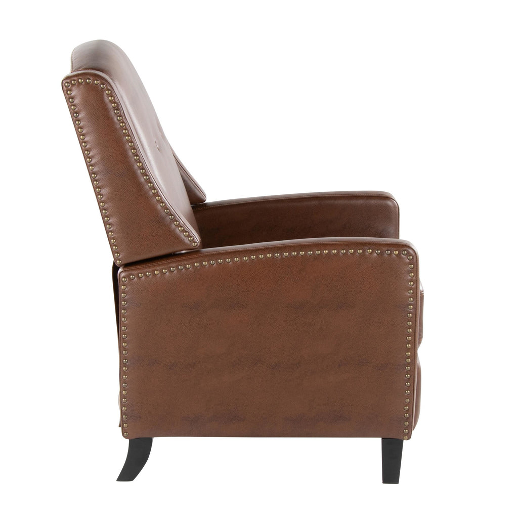 Stanley Recliner - Black Wood, Brown PU