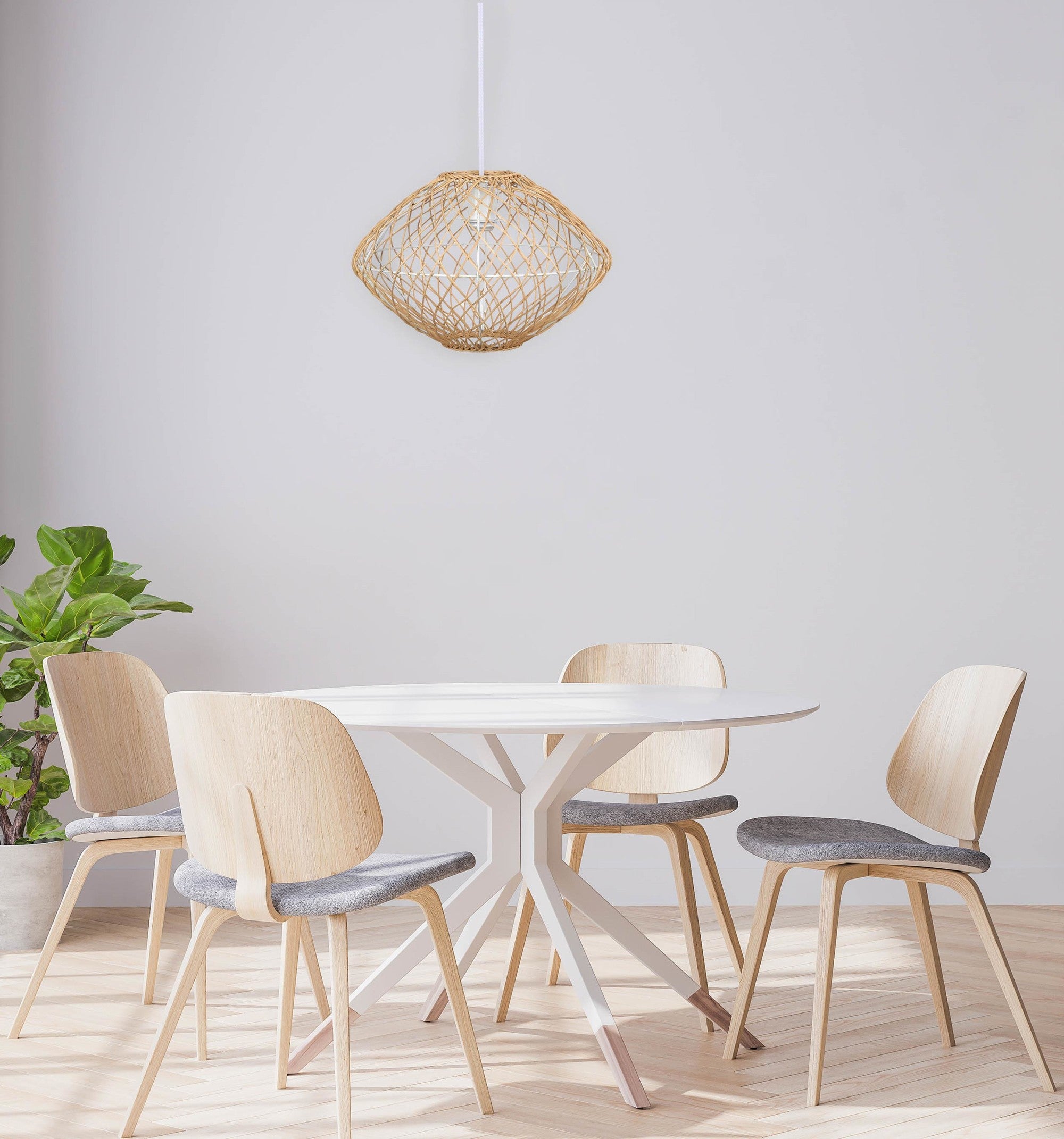 Nest Natural 10.5" Rattan Pendant Lamp - Natural Rattan, Matte White