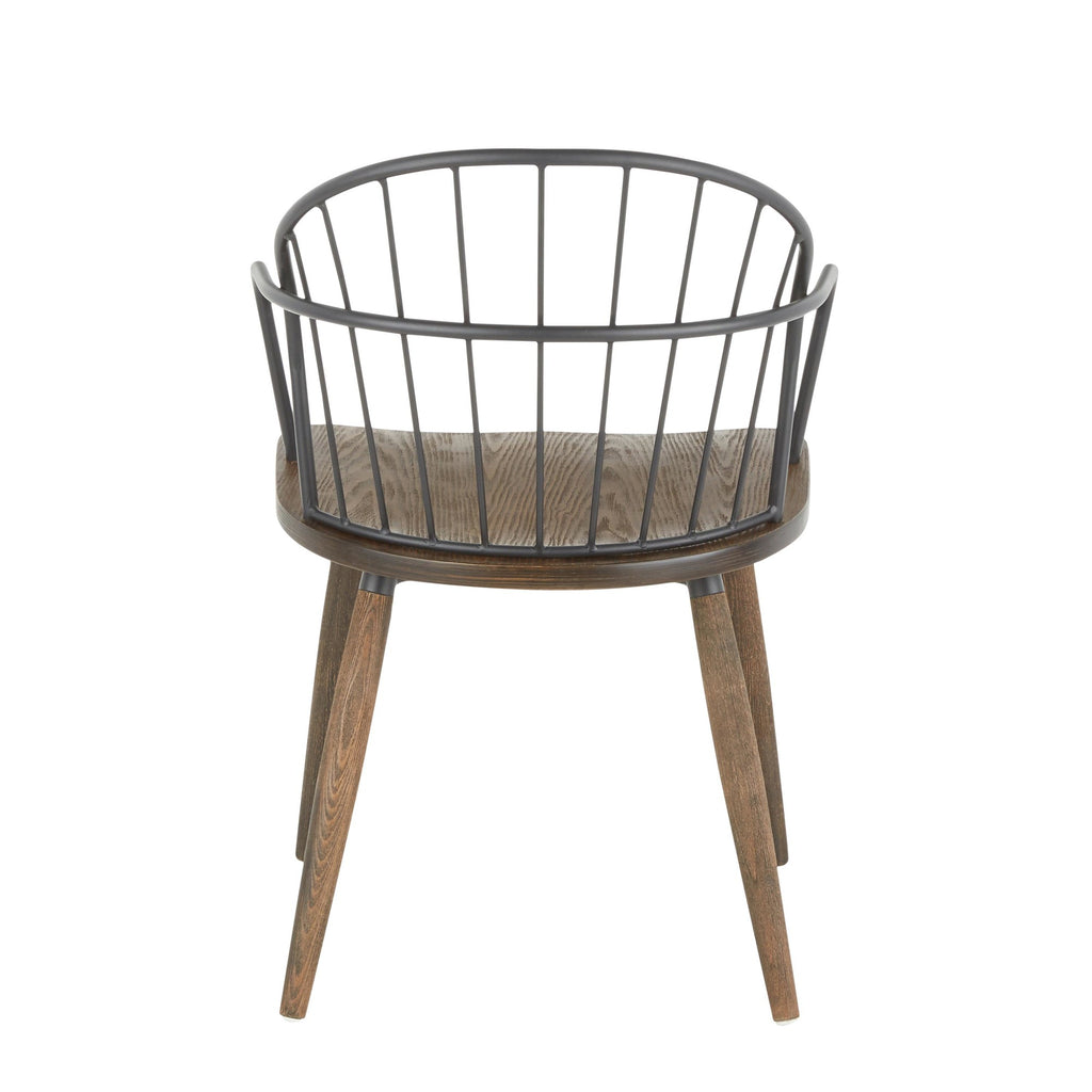Riley Arm Chair - Set of 2 - Dark Walnut Wood, Brown Wood, Black Metal