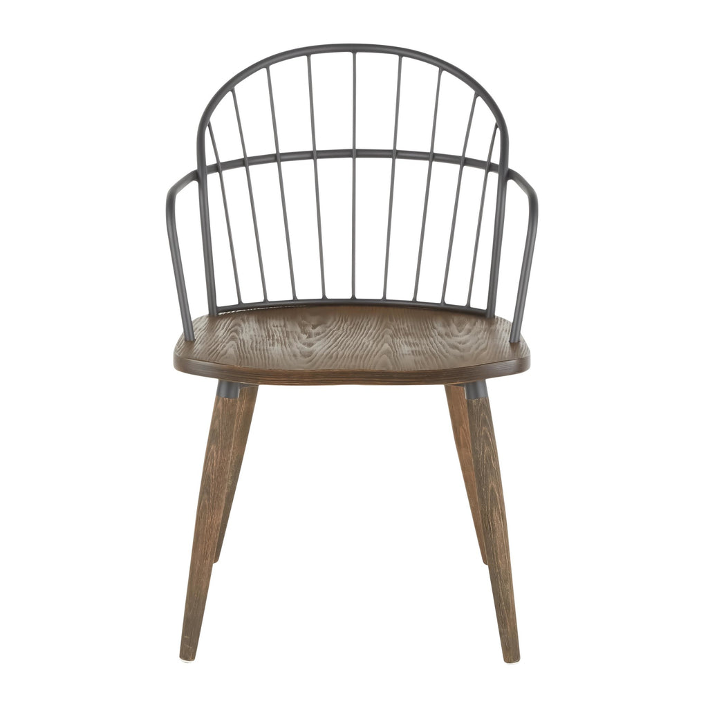 Riley Arm Chair - Dark Walnut Wood, Black Metal