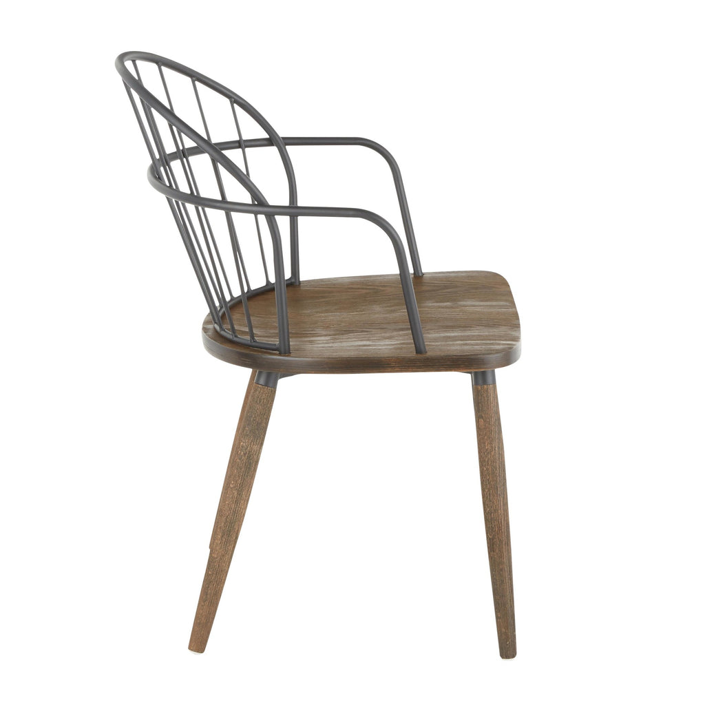 Riley Arm Chair - Set of 2 - Dark Walnut Wood, Brown Wood, Black Metal
