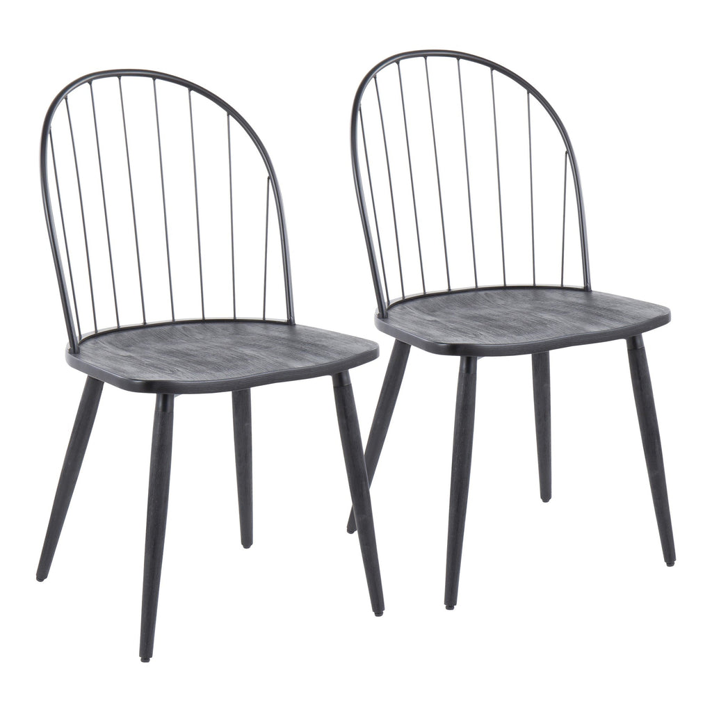 Riley High Back Chair - Set of 2 - Black Metal, Black Wood
