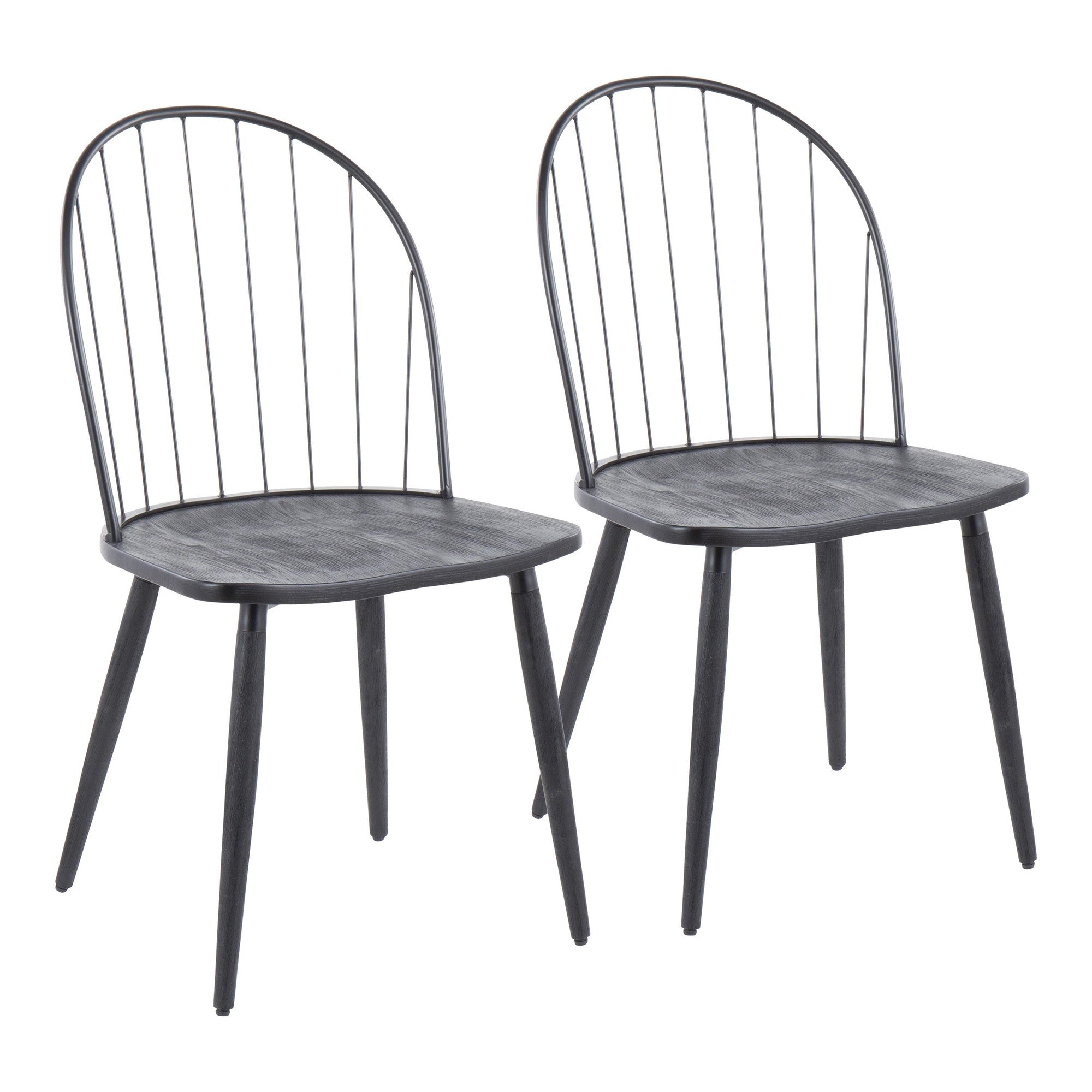 Riley High Back Chair - Set of 2 - Black Metal, Black Wood