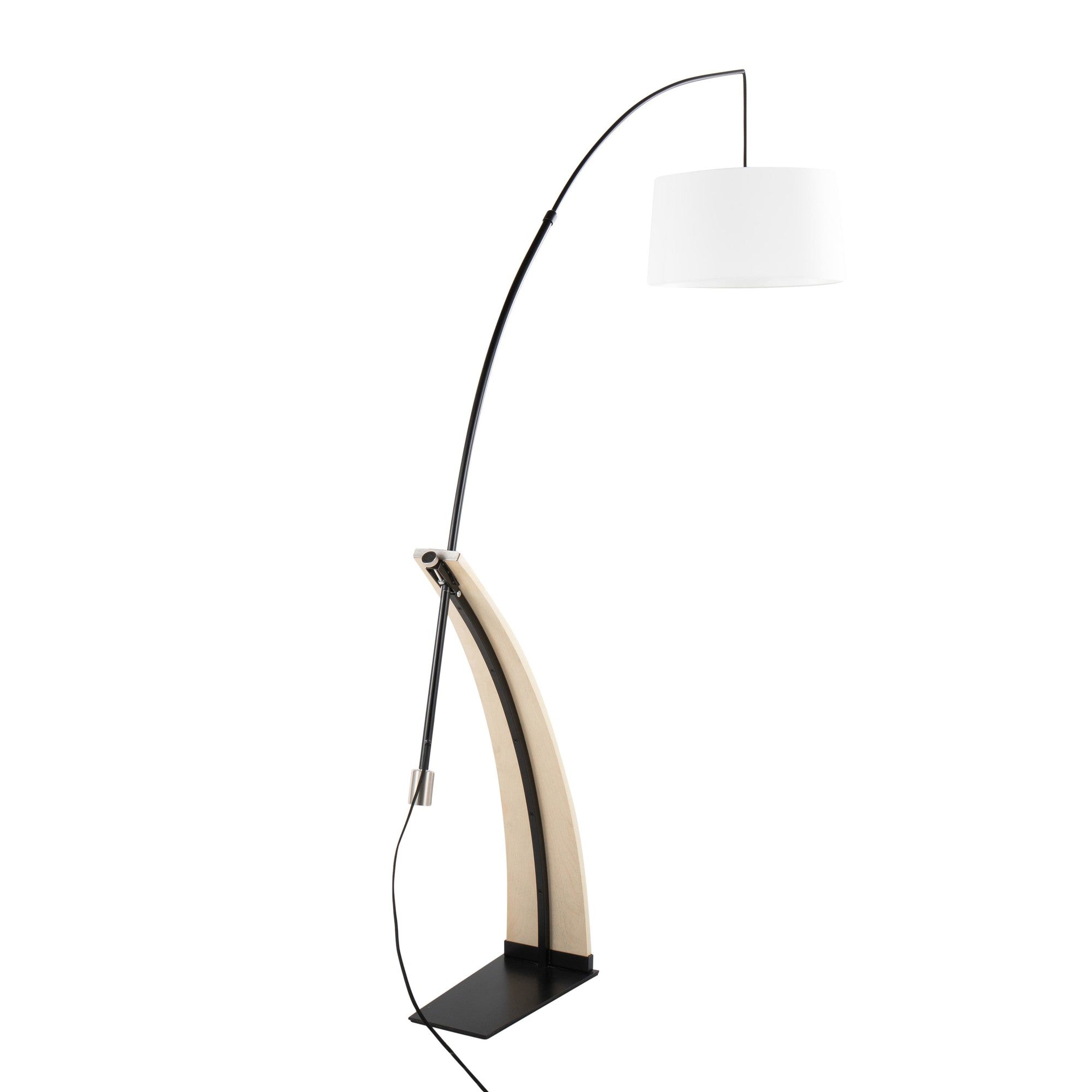 Robyn Floor Lamp - Natural Wood, Black Metal, White Linen