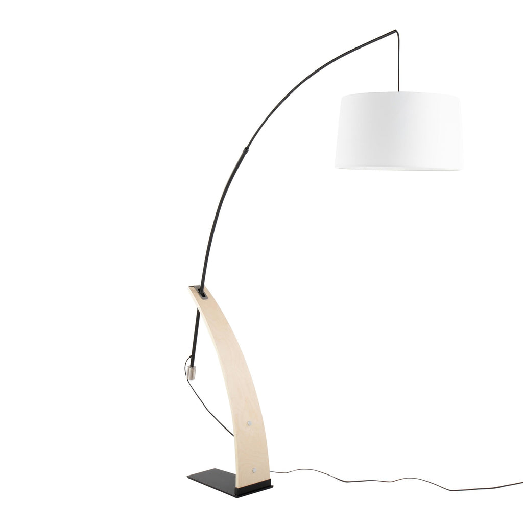 Robyn Floor Lamp - Natural Wood, Black Metal, White Linen