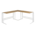 Roman Office Desk - L Shaped Set - White Metal, Natural Bamboo