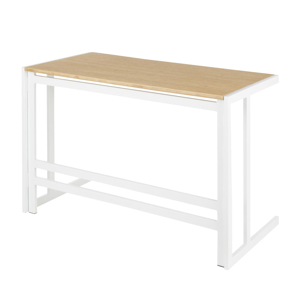 Roman Office Desk - White Metal, Natural Bamboo