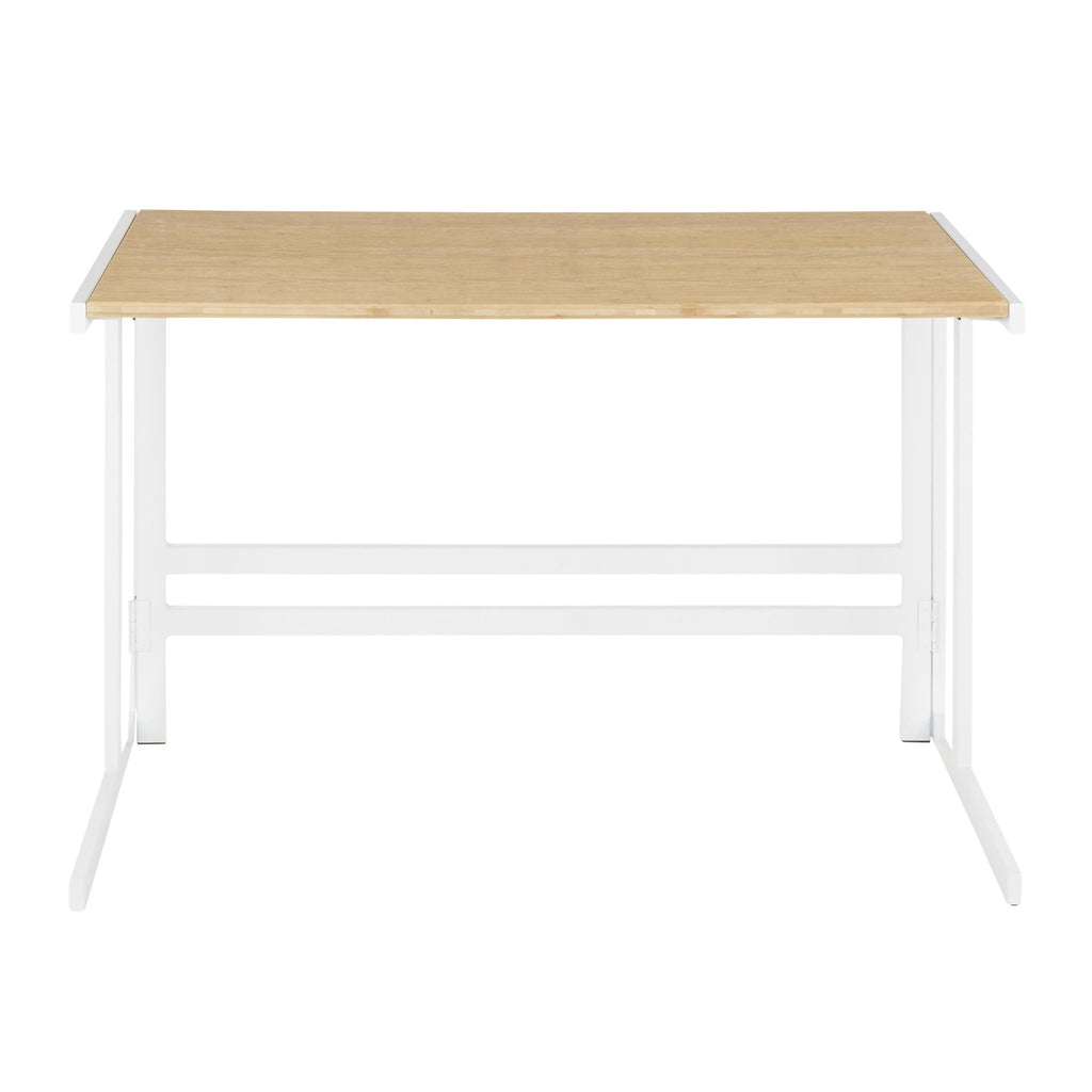 Roman Office Desk - White Metal, Natural Bamboo