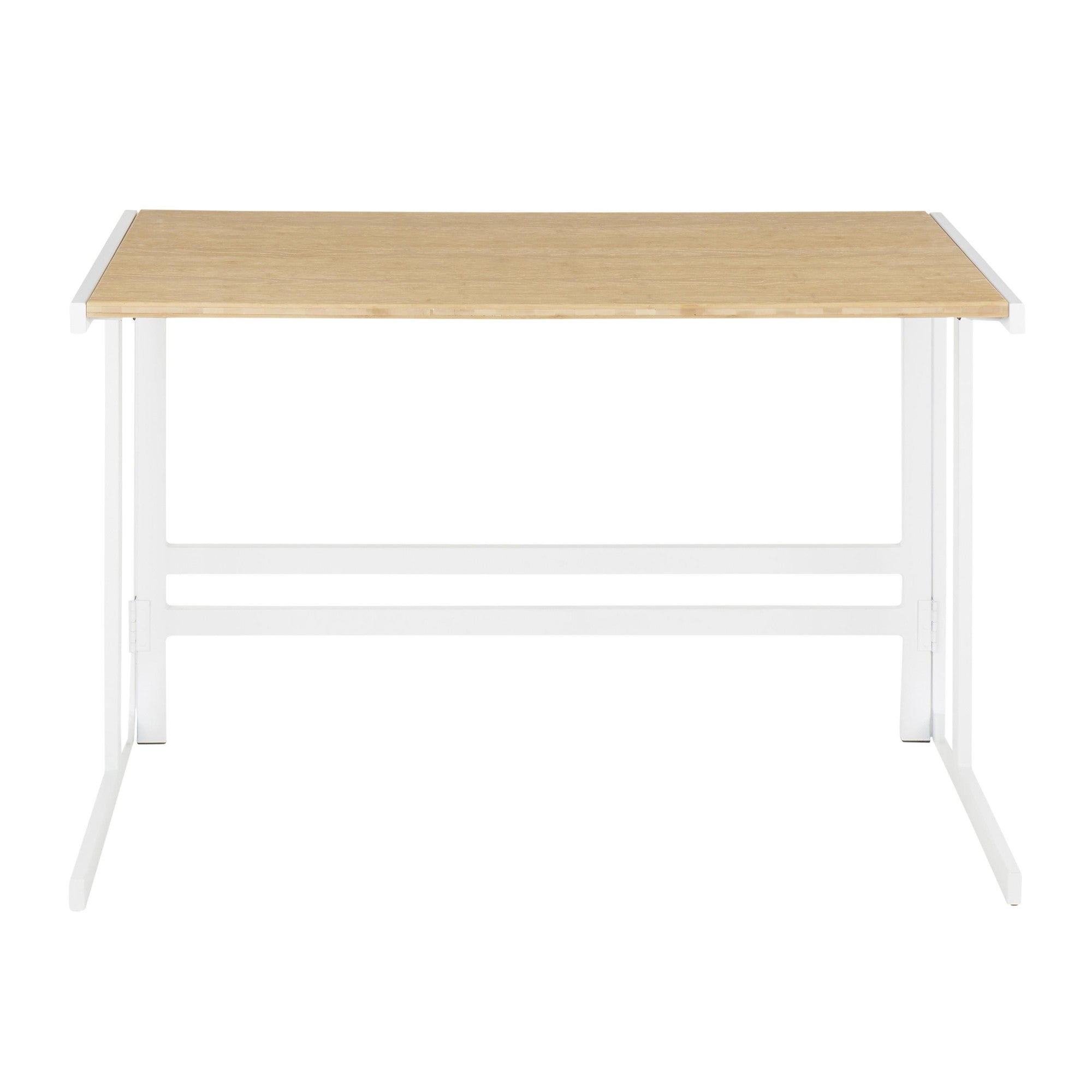 Roman Office Desk - White Metal, Natural Bamboo