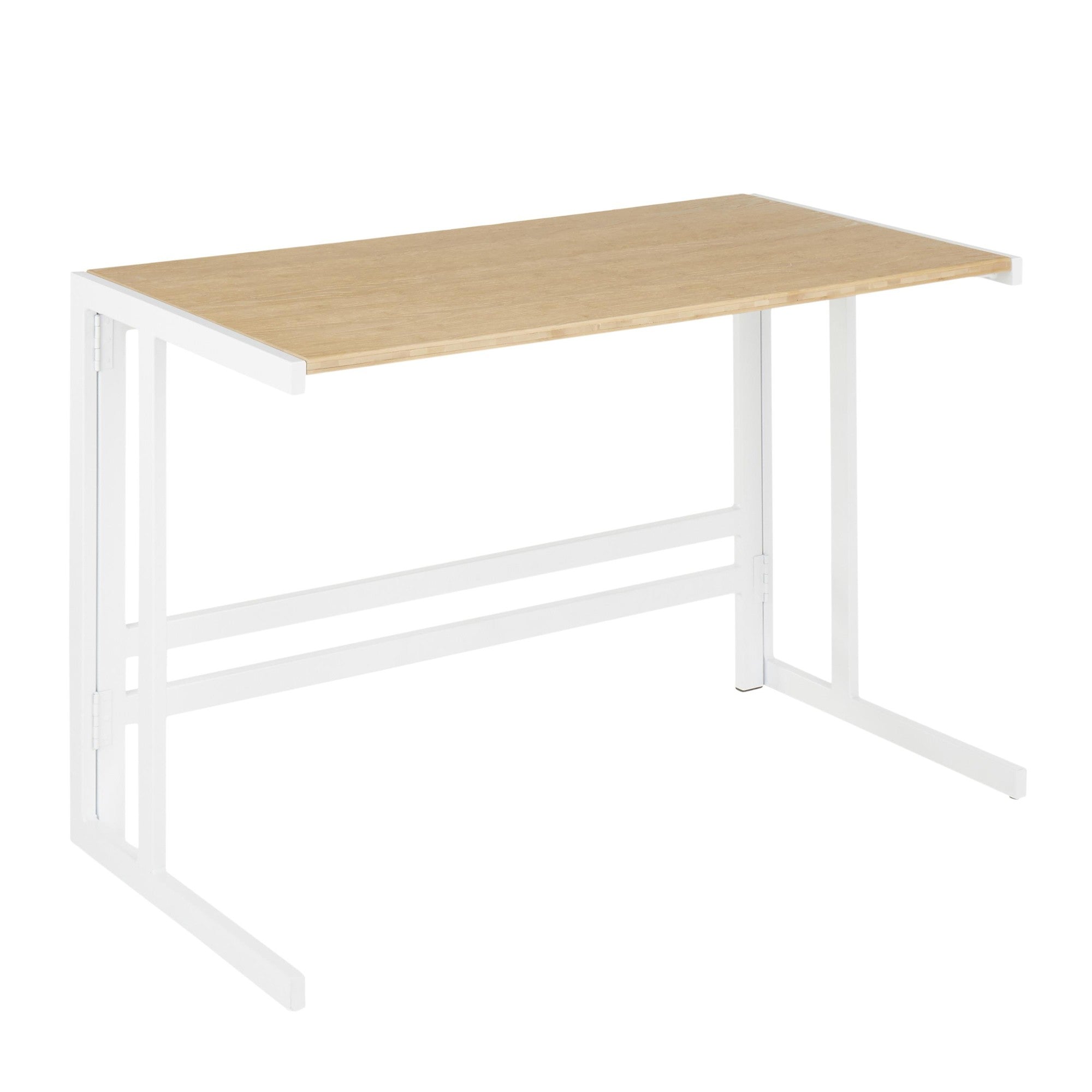 Roman Office Desk - White Metal, Natural Bamboo