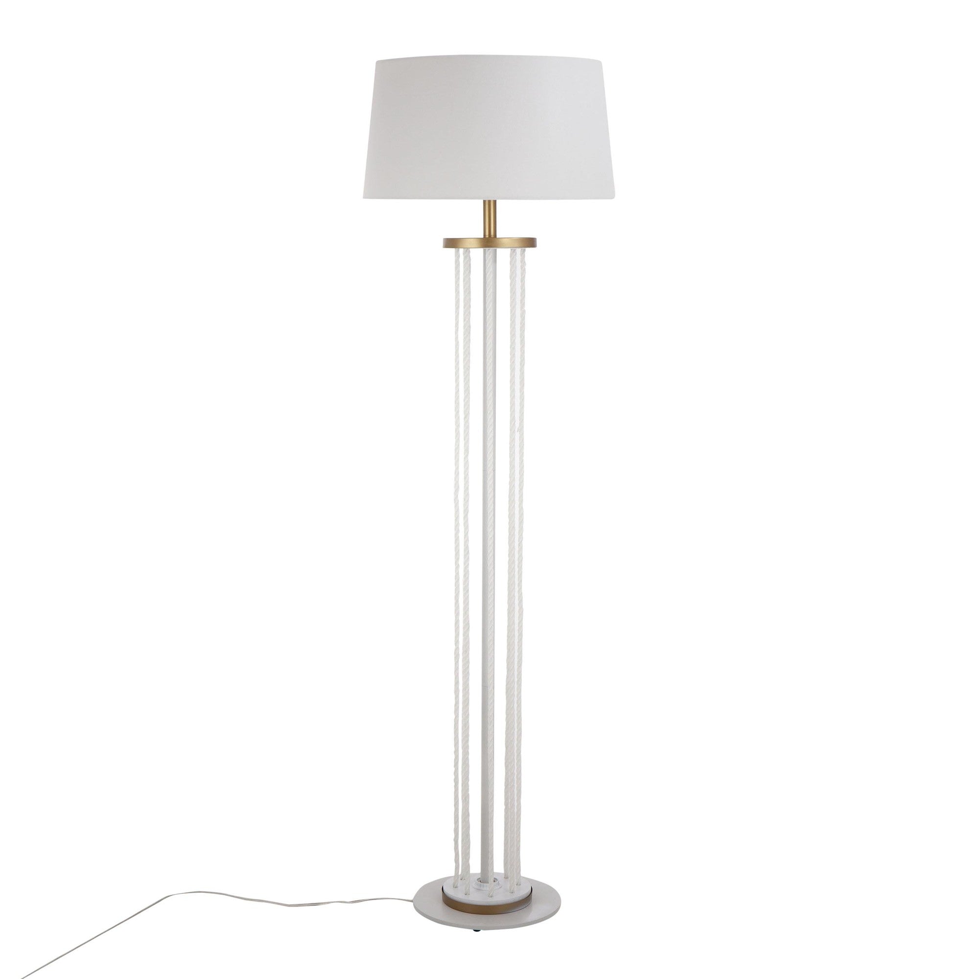 Rope 62" Floor Lamp - Natural Wood, White Metal, White Rope