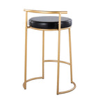 Round Fuji 26" Fixed-Height Counter Stool - Set of 2 - Gold Metal, Black PU