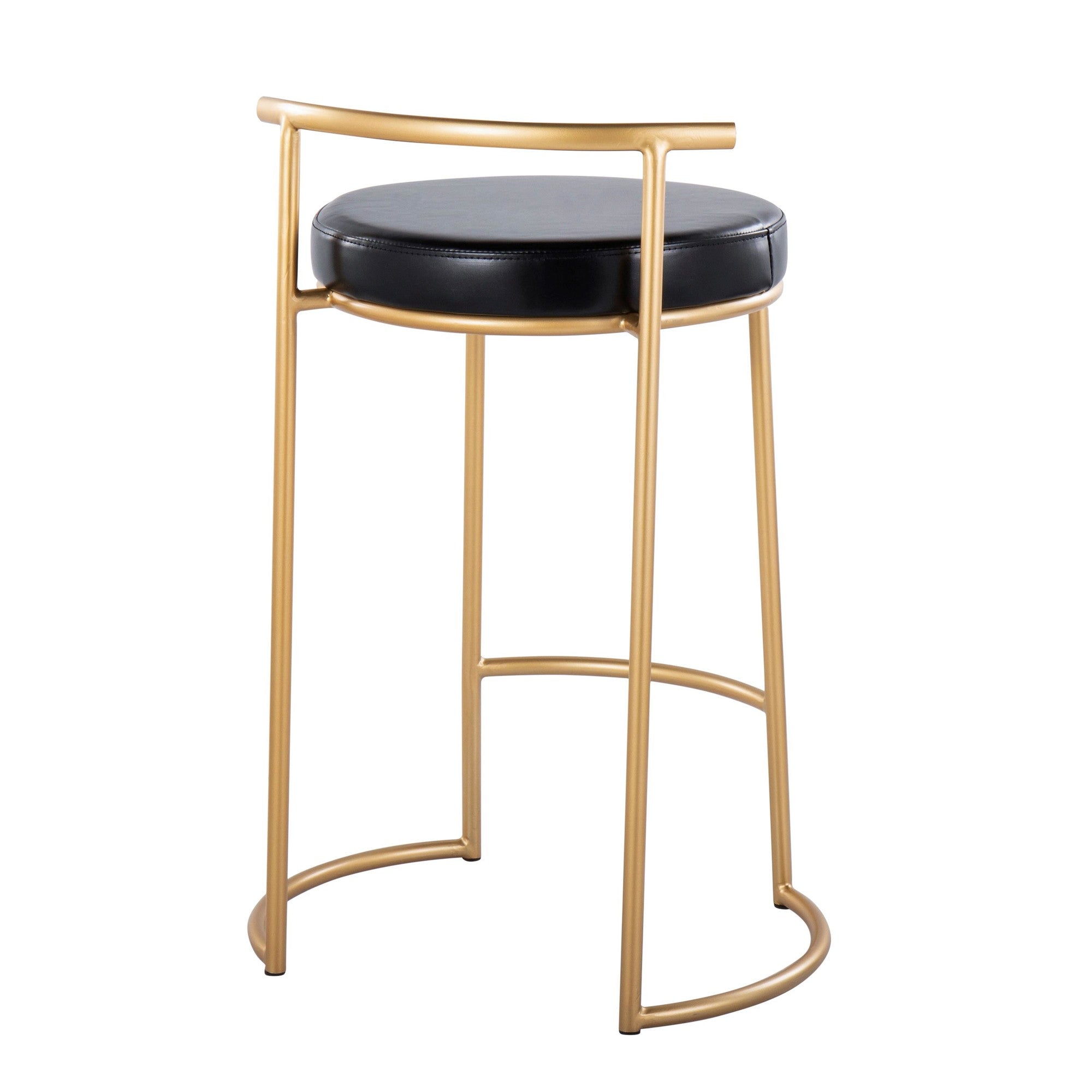 Round Fuji 26" Fixed-Height Counter Stool - Set of 2 - Gold Metal, Black PU