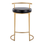 Round Fuji 26" Fixed-Height Counter Stool - Set of 2 - Gold Metal, Black PU