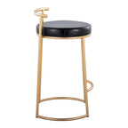 Round Fuji 26" Fixed-Height Counter Stool - Set of 2 - Gold Metal, Black PU