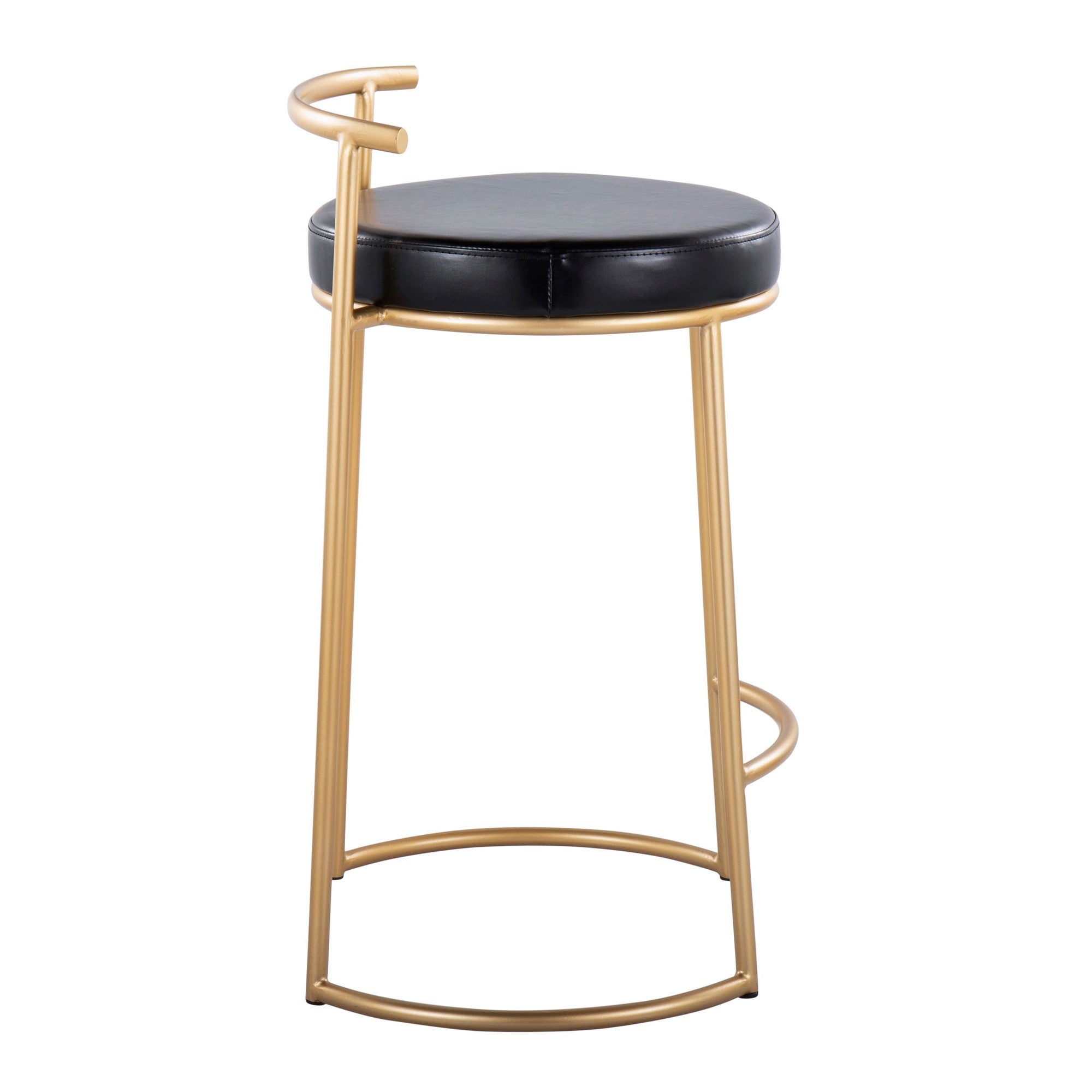 Round Fuji 26" Fixed-Height Counter Stool - Set of 2 - Gold Metal, Black PU