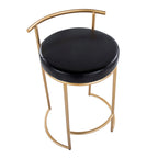 Round Fuji 26" Fixed-Height Counter Stool - Set of 2 - Gold Metal, Black PU