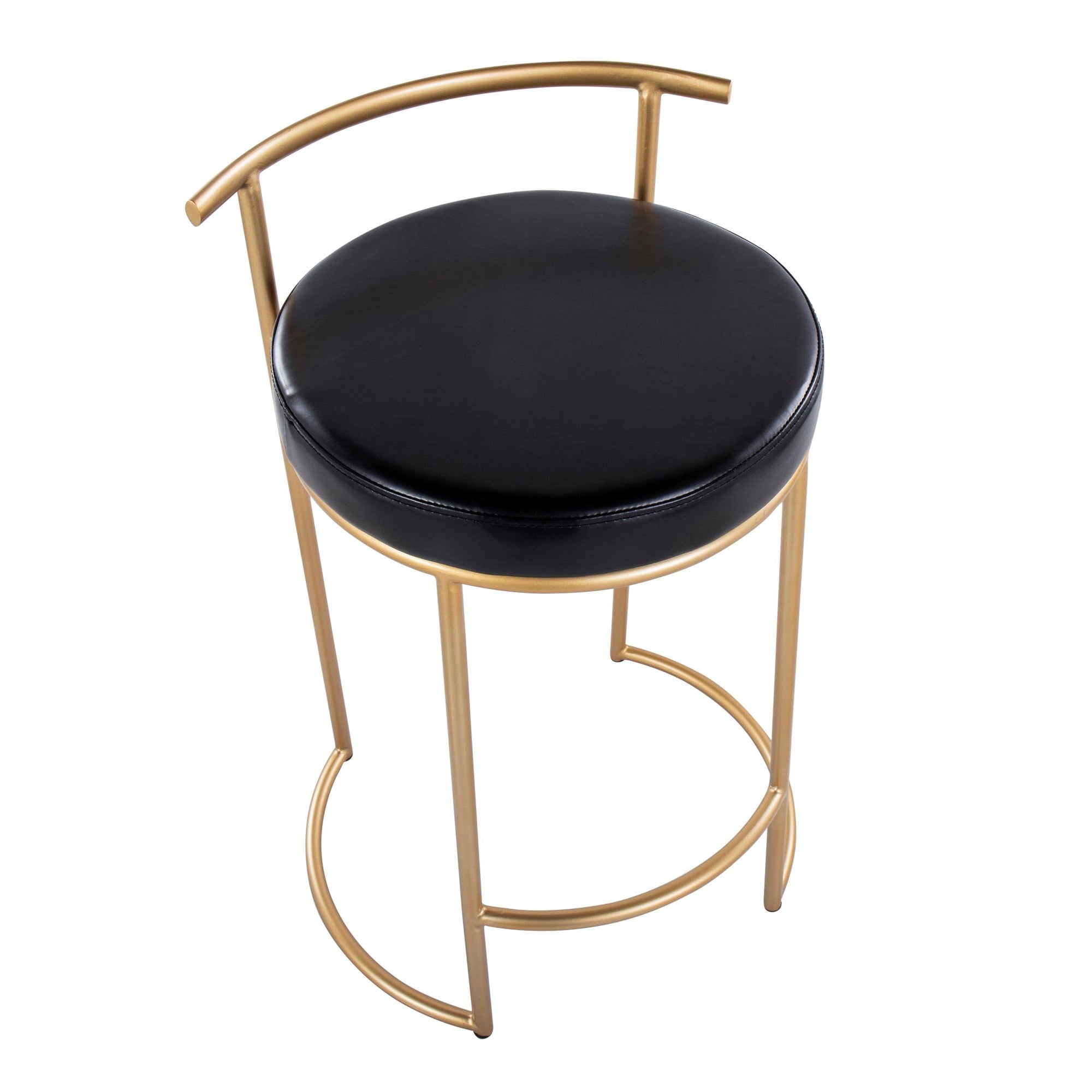 Round Fuji 26" Fixed-Height Counter Stool - Set of 2 - Gold Metal, Black PU