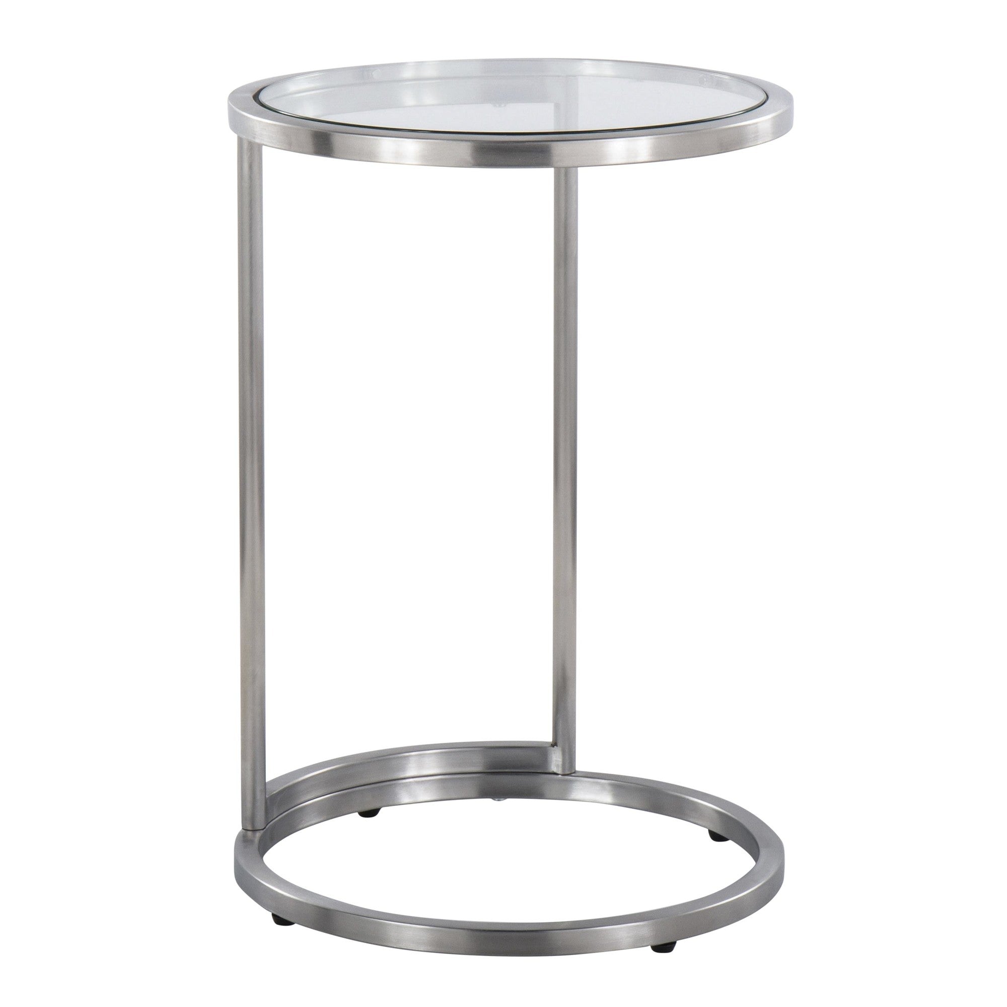 Round Zenn End Table - Stainless Steel, Clear Glass