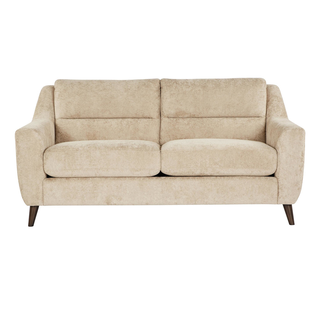 Carly Upholstered Sofa - Espresso Wood, Beige Fabric