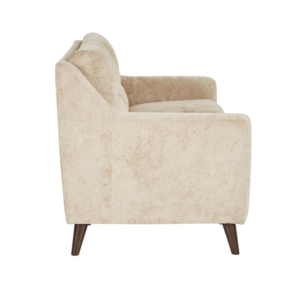 Carly Upholstered Sofa - Espresso Wood, Beige Fabric