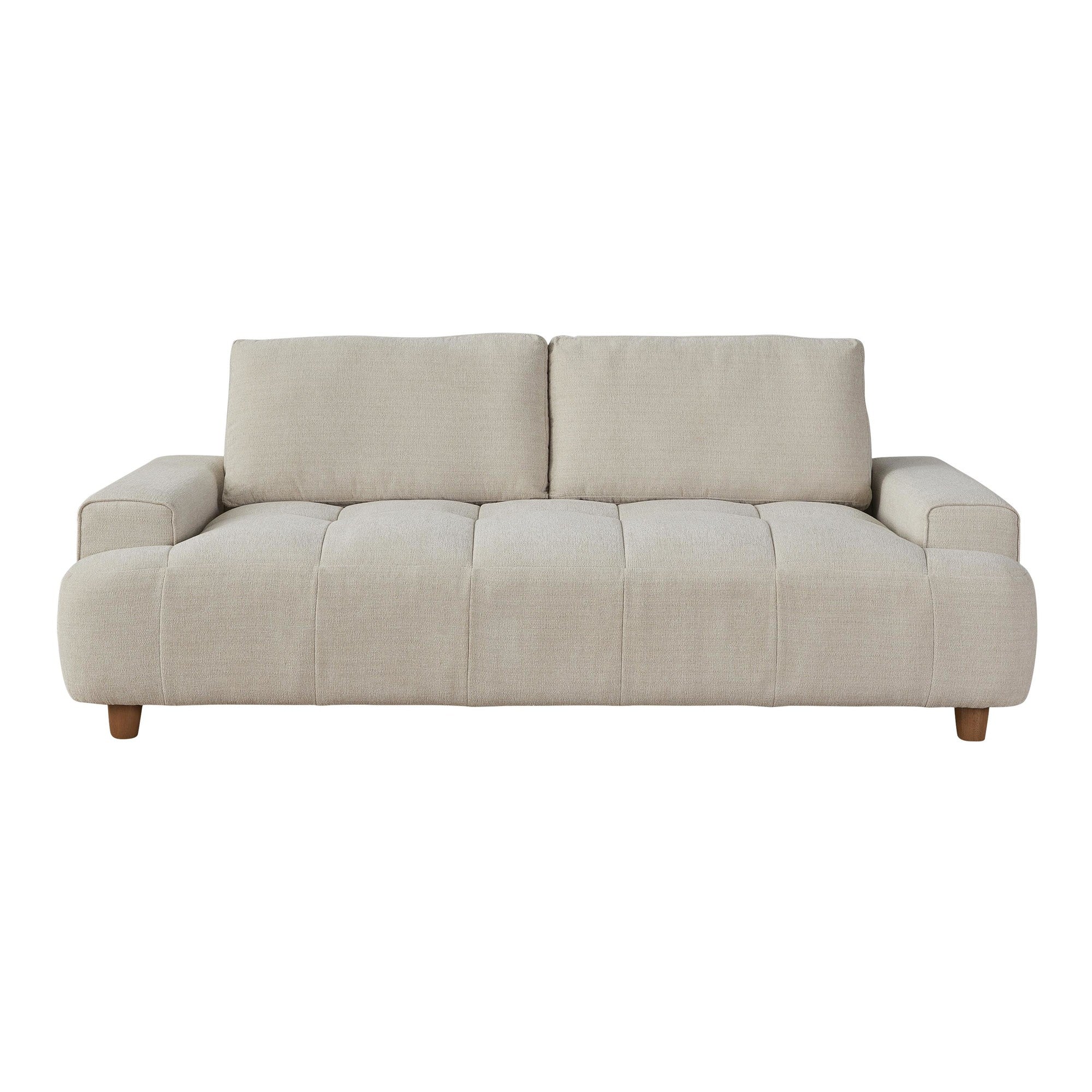 Kipton 90" Sofa - White Fabric, Walnut Wood