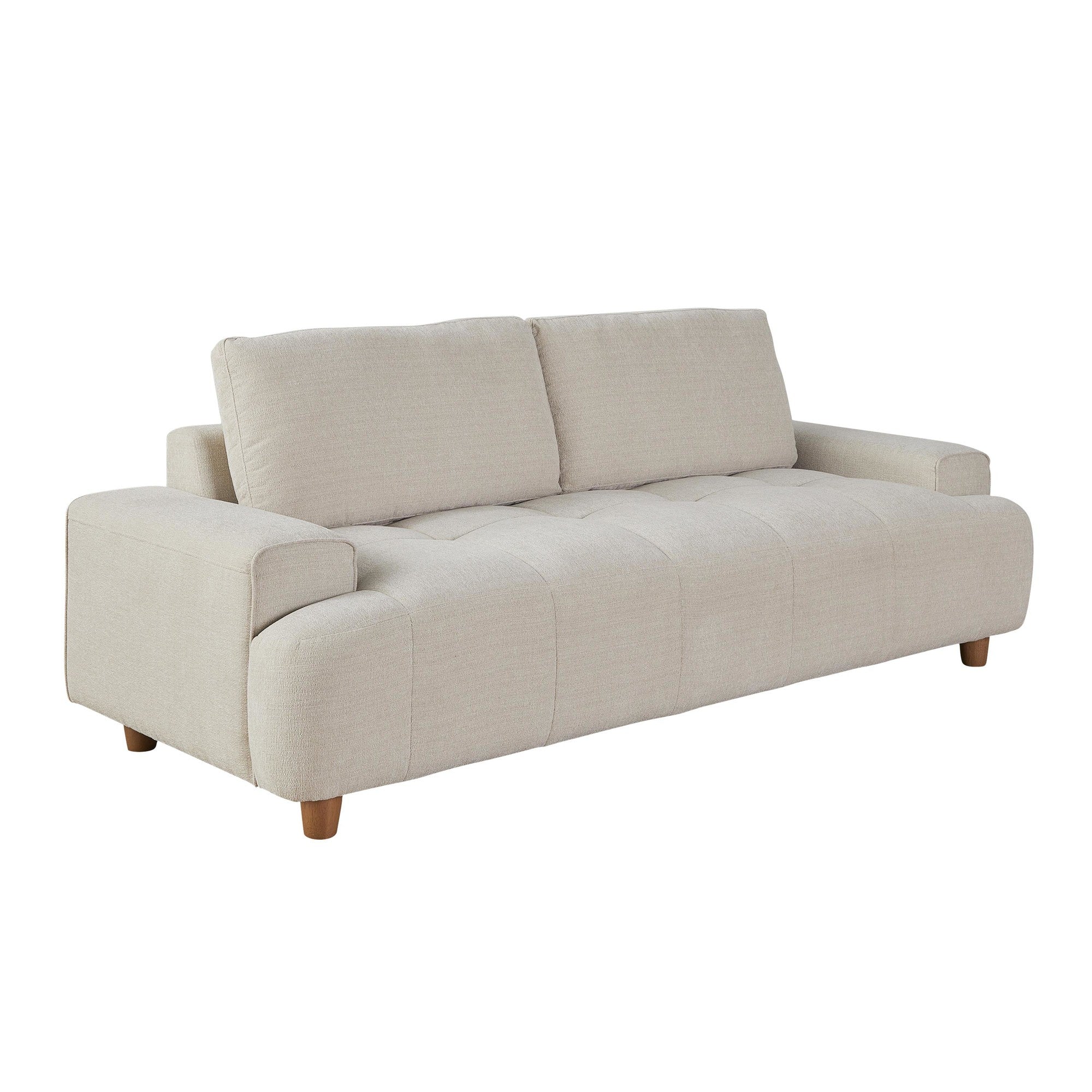 Kipton 90" Sofa - White Fabric, Walnut Wood