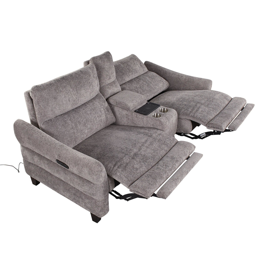 Slope Upholstered 87" Power Loveseat with Console - Espresso Wood, Pewter Fabric