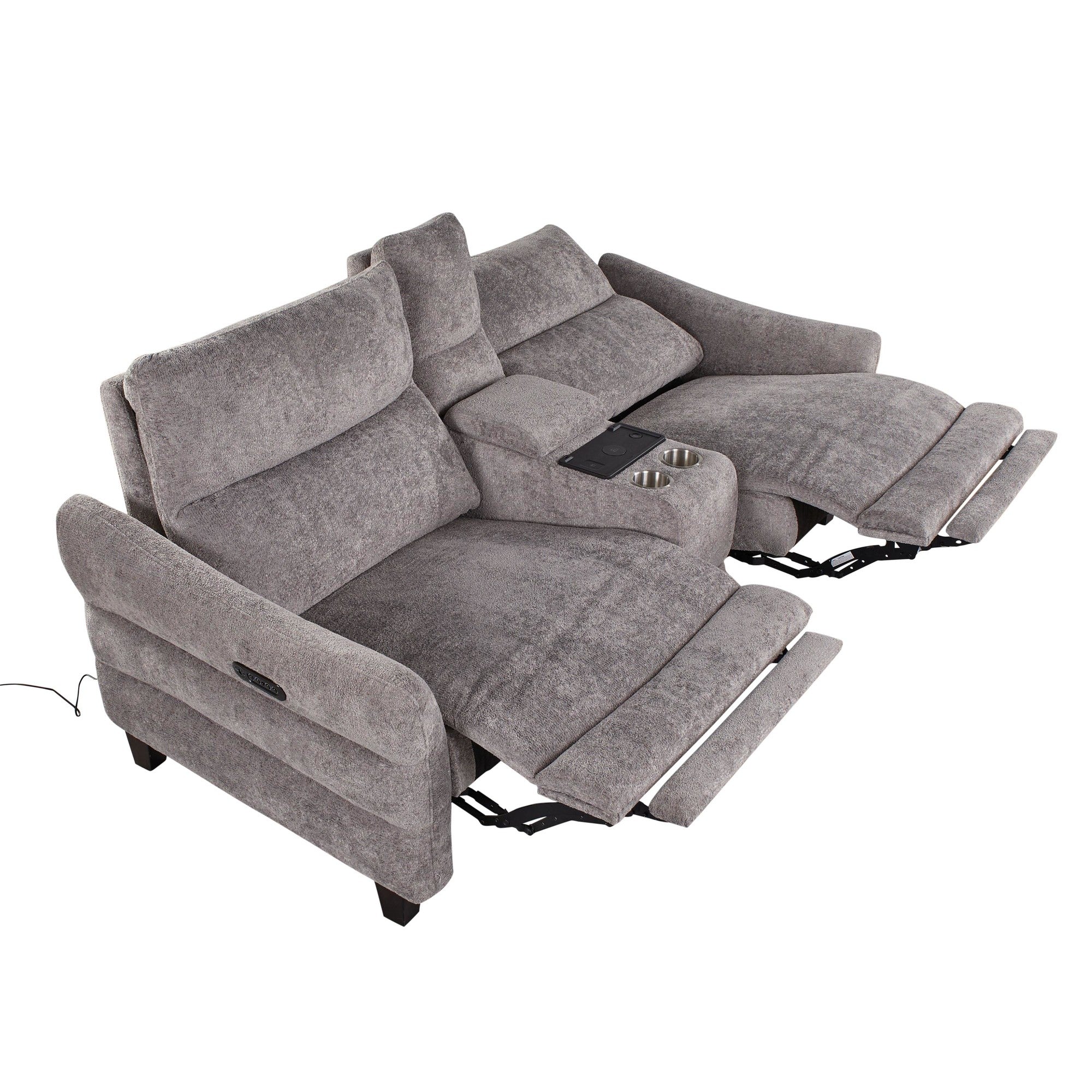 Slope Upholstered 87" Power Loveseat with Console - Espresso Wood, Pewter Fabric