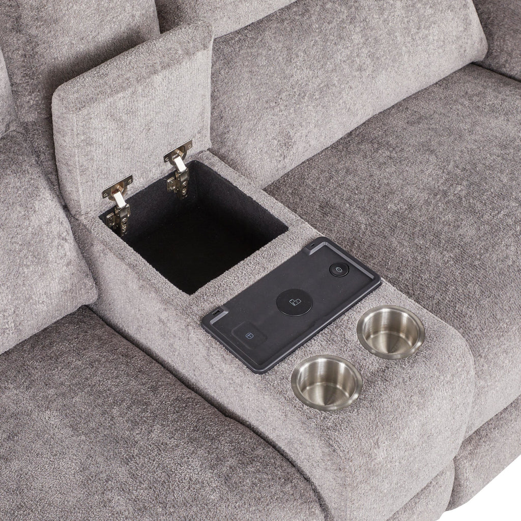 Slope Upholstered 87" Power Loveseat with Console - Espresso Wood, Pewter Fabric