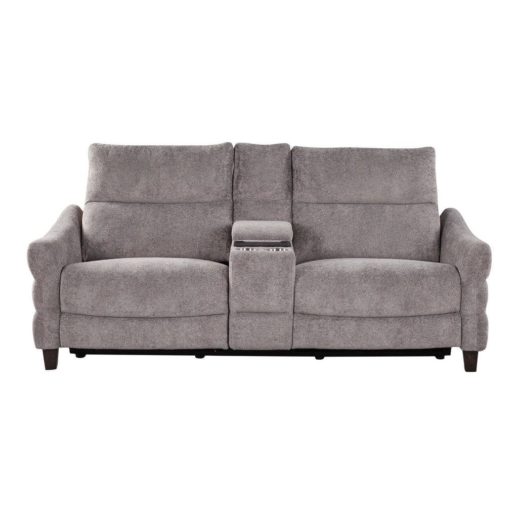 Slope Upholstered 87" Power Loveseat with Console - Espresso Wood, Pewter Fabric